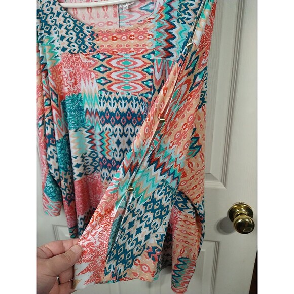 High Fifth Woman 3X Blouse Slit Gold Accent 3/4 Sleeve Western Patchwork... - Picture 6 of 9